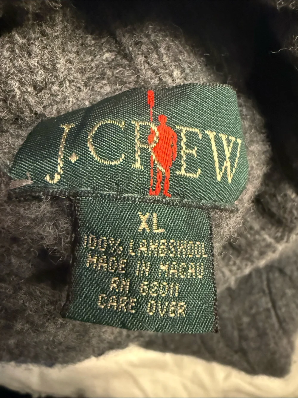 J.Crew men’s cable knit turtleneck sweater gray XL angora lambswool blend cozy